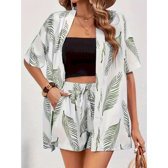 Women Holiday Print Short-Sleeved Shirt And Shorts Two-Piece Set Women Holiday Print Short-Sleeved Shirt And Shorts Two-Piece Set