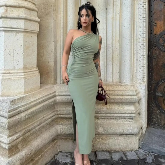 Women Fashion Sexy Solid Color Slant Shoulder Sleeveless Slim Fit Dress Women Fashion Sexy Solid Color Slant Shoulder Sleeveless Slim Fit Dress