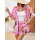 Women Holiday Print Short-Sleeved Shirt And Shorts Two-Piece Set Women Holiday Print Short-Sleeved Shirt And Shorts Two-Piece Set