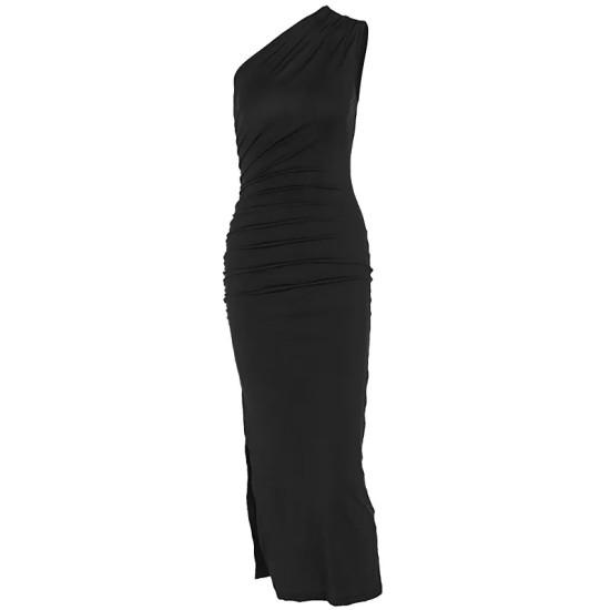 Women Fashion Sexy Solid Color Slant Shoulder Sleeveless Slim Fit Dress Women Fashion Sexy Solid Color Slant Shoulder Sleeveless Slim Fit Dress