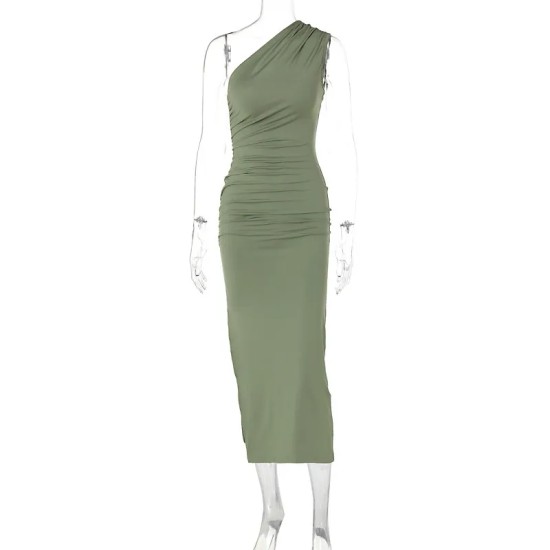 Women Fashion Sexy Solid Color Slant Shoulder Sleeveless Slim Fit Dress Women Fashion Sexy Solid Color Slant Shoulder Sleeveless Slim Fit Dress