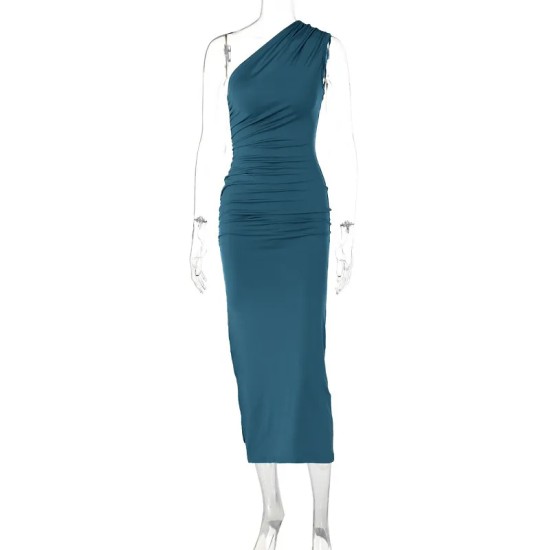 Women Fashion Sexy Solid Color Slant Shoulder Sleeveless Slim Fit Dress Women Fashion Sexy Solid Color Slant Shoulder Sleeveless Slim Fit Dress
