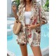 Women Holiday Print Short-Sleeved Shirt And Shorts Two-Piece Set Women Holiday Print Short-Sleeved Shirt And Shorts Two-Piece Set