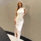 Women Fashion Sexy Solid Color Slant Shoulder Sleeveless Slim Fit Dress Women Fashion Sexy Solid Color Slant Shoulder Sleeveless Slim Fit Dress