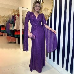 Women Fashion Sexy Elegant Solid Color Sequins V-Neck Long-Sleeve Loose Party Dress Women Fashion Sexy Elegant Solid Color Sequins V-Neck Long-Sleeve Loose Party Dress