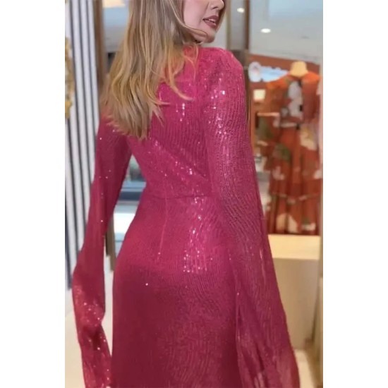 Women Fashion Sexy Elegant Solid Color Sequins V-Neck Long-Sleeve Loose Party Dress Women Fashion Sexy Elegant Solid Color Sequins V-Neck Long-Sleeve Loose Party Dress