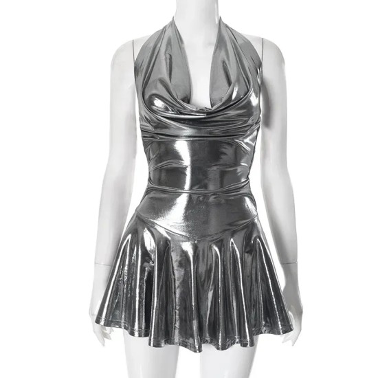 Women Nightclub Fashion Sexy Solid Color Pleated V-Neck Backless Lace-Up Dress Women Nightclub Fashion Sexy Solid Color Pleated V-Neck Backless Lace-Up Dress