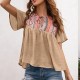 Women Vintage Boho Geometry Pattern Short Sleeve Loose Blouse Women Vintage Boho Geometry Pattern Short Sleeve Loose Blouse
