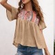 Women Vintage Boho Geometry Pattern Short Sleeve Loose Blouse Women Vintage Boho Geometry Pattern Short Sleeve Loose Blouse