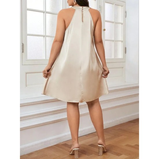 Women Fashion Plus Size Solid Color Cross Halter Neck Acetic Satin Dress Women Fashion Plus Size Solid Color Cross Halter Neck Acetic Satin Dress