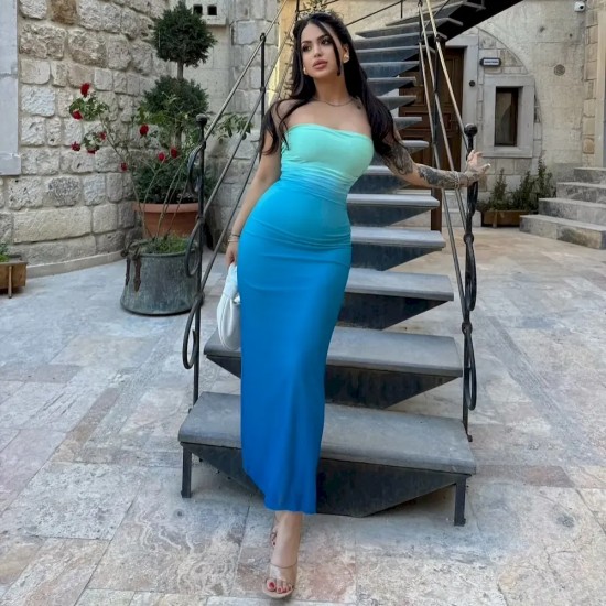 Women Fashion Sexy Gradient Sleeveless Tube Top Slim Fit Dress Women Fashion Sexy Gradient Sleeveless Tube Top Slim Fit Dress