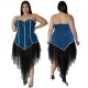 Women Fashion Plus Size Denim Stitching Mesh Sling Dress Women Fashion Plus Size Denim Stitching Mesh Sling Dress