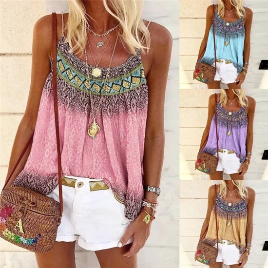Women Vintage Casual Summer Sleeveless Loose Bohemian Print Tank Top Women Vintage Casual Summer Sleeveless Loose Bohemian Print Tank Top