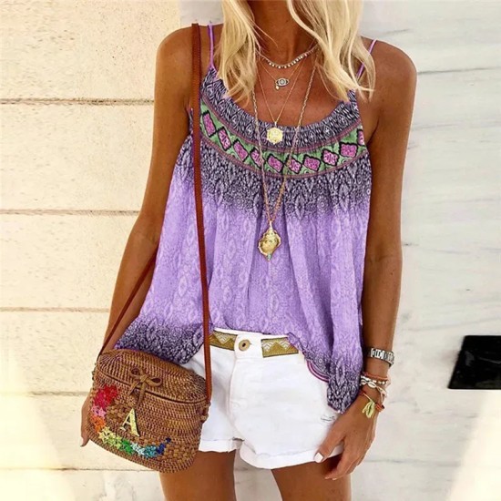 Women Vintage Casual Summer Sleeveless Loose Bohemian Print Tank Top Women Vintage Casual Summer Sleeveless Loose Bohemian Print Tank Top