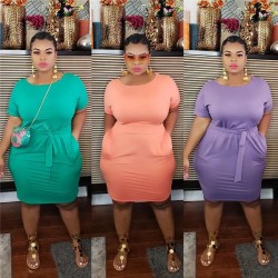 XL-5XL Women Plus Size Solid Color Sash Dresses XL-5XL Women Plus Size Solid Color Sash Dresses