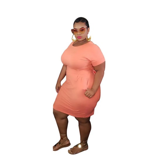 XL-5XL Women Plus Size Solid Color Sash Dresses XL-5XL Women Plus Size Solid Color Sash Dresses