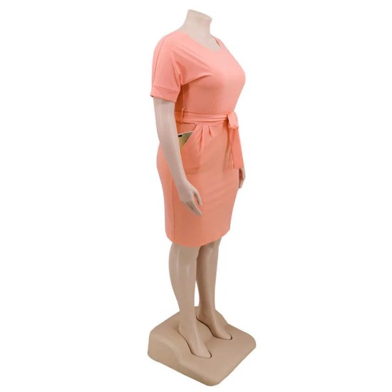 XL-5XL Women Plus Size Solid Color Sash Dresses XL-5XL Women Plus Size Solid Color Sash Dresses