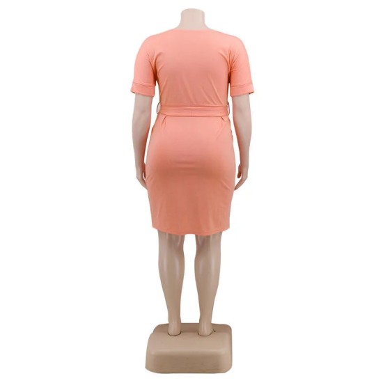 XL-5XL Women Plus Size Solid Color Sash Dresses XL-5XL Women Plus Size Solid Color Sash Dresses