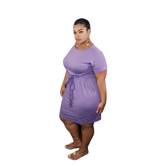 XL-5XL Women Plus Size Solid Color Sash Dresses XL-5XL Women Plus Size Solid Color Sash Dresses