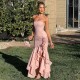 Women Fashion Sexy Irregular Tube Top Split Ruffled Dress Women Fashion Sexy Irregular Tube Top Split Ruffled Dress