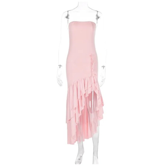 Women Fashion Sexy Irregular Tube Top Split Ruffled Dress Women Fashion Sexy Irregular Tube Top Split Ruffled Dress