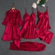 Women Summer Ice Silk Sexy Solid Color Lace Long Sleeve Nightgown Five-Piece Set Women Summer Ice Silk Sexy Solid Color Lace Long Sleeve Nightgown Five-Piece Set