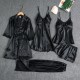 Women Summer Ice Silk Sexy Solid Color Lace Long Sleeve Nightgown Five-Piece Set Women Summer Ice Silk Sexy Solid Color Lace Long Sleeve Nightgown Five-Piece Set