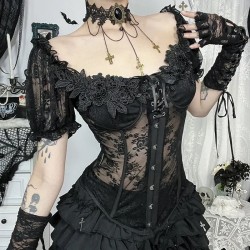 Women Dark Gothic Lace Tunic Top Women Dark Gothic Lace Tunic Top