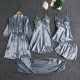 Women Summer Ice Silk Sexy Solid Color Lace Long Sleeve Nightgown Five-Piece Set Women Summer Ice Silk Sexy Solid Color Lace Long Sleeve Nightgown Five-Piece Set