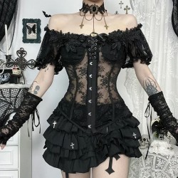 Women Dark Gothic Lace Tunic Top Women Dark Gothic Lace Tunic Top