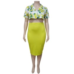 Women Fashion Casual Floral Printing Top Skirt Plus Size Set Women Fashion Casual Floral Printing Top Skirt Plus Size Set