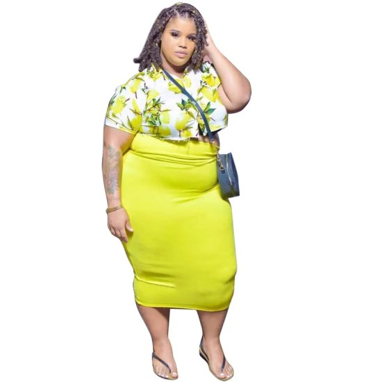 Women Fashion Casual Floral Printing Top Skirt Plus Size Set Women Fashion Casual Floral Printing Top Skirt Plus Size Set