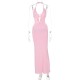Women Fashion Sexy Solid Color Ruffled Halter-Neck Lace-Up Dress Women Fashion Sexy Solid Color Ruffled Halter-Neck Lace-Up Dress