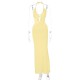 Women Fashion Sexy Solid Color Ruffled Halter-Neck Lace-Up Dress Women Fashion Sexy Solid Color Ruffled Halter-Neck Lace-Up Dress