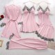 Women Elegant Edgy Color Blocking Casual Satin Sleeveless Camisole And Shorts Pajamas Five Pieces Set Women Elegant Edgy Color Blocking Casual Satin Sleeveless Camisole And Shorts Pajamas Five Pieces Set