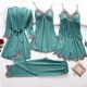Women Elegant Edgy Color Blocking Casual Satin Sleeveless Camisole And Shorts Pajamas Five Pieces Set Women Elegant Edgy Color Blocking Casual Satin Sleeveless Camisole And Shorts Pajamas Five Pieces Set