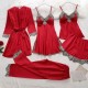 Women Elegant Edgy Color Blocking Casual Satin Sleeveless Camisole And Shorts Pajamas Five Pieces Set Women Elegant Edgy Color Blocking Casual Satin Sleeveless Camisole And Shorts Pajamas Five Pieces Set