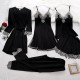 Women Elegant Edgy Color Blocking Casual Satin Sleeveless Camisole And Shorts Pajamas Five Pieces Set Women Elegant Edgy Color Blocking Casual Satin Sleeveless Camisole And Shorts Pajamas Five Pieces Set