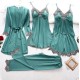 Women Elegant Edgy Color Blocking Casual Satin Sleeveless Camisole And Shorts Pajamas Five Pieces Set Women Elegant Edgy Color Blocking Casual Satin Sleeveless Camisole And Shorts Pajamas Five Pieces Set