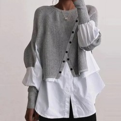 Women Fashion Casual Stitching Knitted Sweater Fake Two-Piece Long-Sleeve Blouse Women Fashion Casual Stitching Knitted Sweater Fake Two-Piece Long-Sleeve Blouse