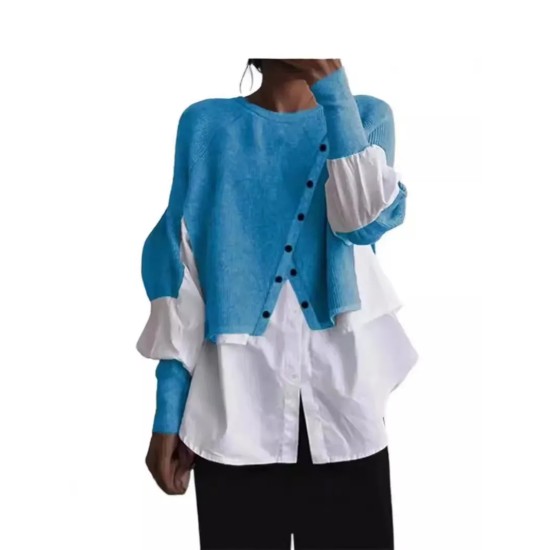 Women Fashion Casual Stitching Knitted Sweater Fake Two-Piece Long-Sleeve Blouse Women Fashion Casual Stitching Knitted Sweater Fake Two-Piece Long-Sleeve Blouse