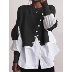 Women Fashion Casual Stitching Knitted Sweater Fake Two-Piece Long-Sleeve Blouse Women Fashion Casual Stitching Knitted Sweater Fake Two-Piece Long-Sleeve Blouse
