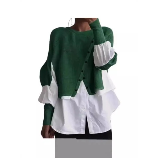 Women Fashion Casual Stitching Knitted Sweater Fake Two-Piece Long-Sleeve Blouse Women Fashion Casual Stitching Knitted Sweater Fake Two-Piece Long-Sleeve Blouse
