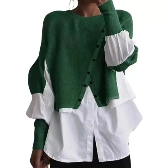 Women Fashion Casual Stitching Knitted Sweater Fake Two-Piece Long-Sleeve Blouse Women Fashion Casual Stitching Knitted Sweater Fake Two-Piece Long-Sleeve Blouse