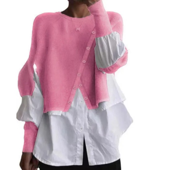 Women Fashion Casual Stitching Knitted Sweater Fake Two-Piece Long-Sleeve Blouse Women Fashion Casual Stitching Knitted Sweater Fake Two-Piece Long-Sleeve Blouse
