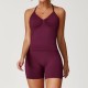 Women Fashion Solid Color Seamless Halter-Neck Camisole Tight Shorts Yoga Sports Two-Piece Set Women Fashion Solid Color Seamless Halter-Neck Camisole Tight Shorts Yoga Sports Two-Piece Set