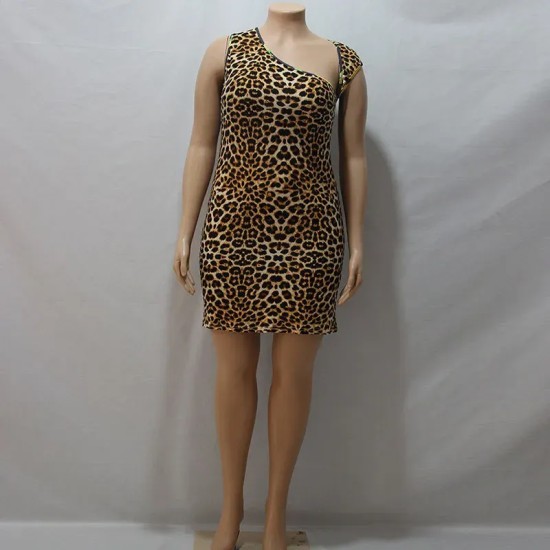 L-4XL Women Plus Size Sexy Leopard Irregular Sleeveless Bodycon Dress L-4XL Women Plus Size Sexy Leopard Irregular Sleeveless Bodycon Dress