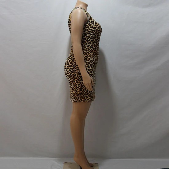 L-4XL Women Plus Size Sexy Leopard Irregular Sleeveless Bodycon Dress L-4XL Women Plus Size Sexy Leopard Irregular Sleeveless Bodycon Dress