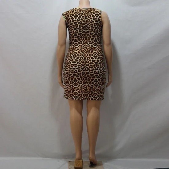 L-4XL Women Plus Size Sexy Leopard Irregular Sleeveless Bodycon Dress L-4XL Women Plus Size Sexy Leopard Irregular Sleeveless Bodycon Dress