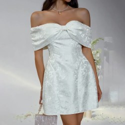 Women Fashion Elegant Solid Color Bowknot Off Shoulder Loose Party Dress Women Fashion Elegant Solid Color Bowknot Off Shoulder Loose Party Dress